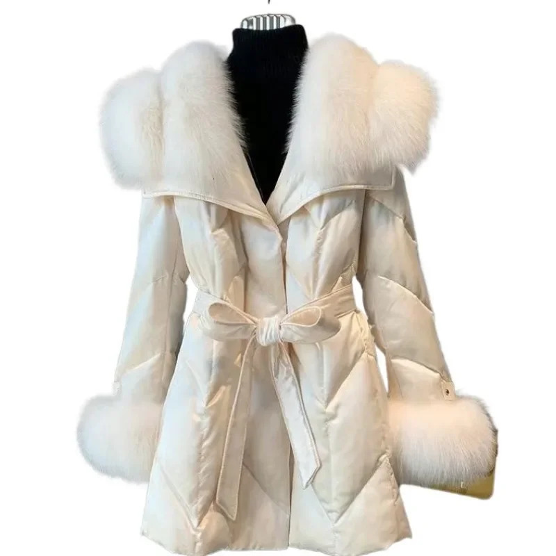 high-end down jacket womens imported fox fur shawl collar down jacket long fashionable warm slim fit fashionable jacket 241023