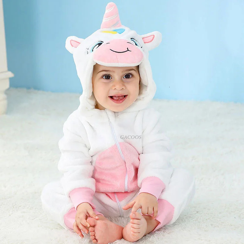 Preschool boy Onesies baby girl Kigurumi sleepwear dragon unicorn cow animal role-playing costume winter plush jumpsuit 1 to 2 3 4 years 241024