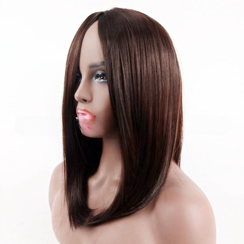Women's fashion medium-length wig clavicle hair Bob head cover female chemical fiber straight hair
