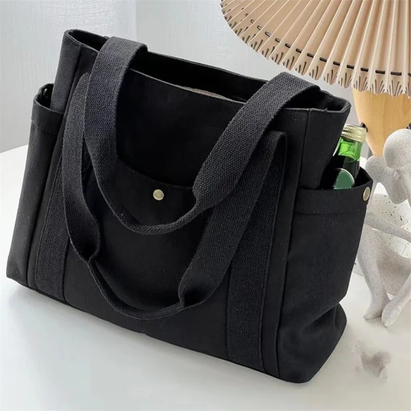 Large Capacity Canvas Shoulder Bag Woman Work Out Commuting Student Bags Unlined Load Book Cloth Wear Resistant 241017