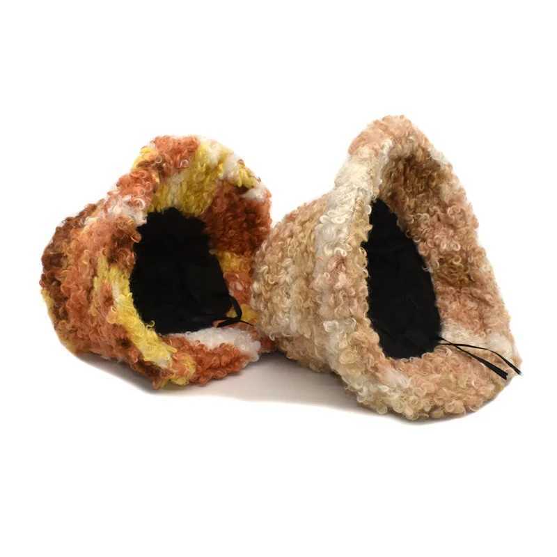 Bucket hat new winter base hat tie dye lamb wool trend female thigh fisherman hat autumn and winter hat X241023
