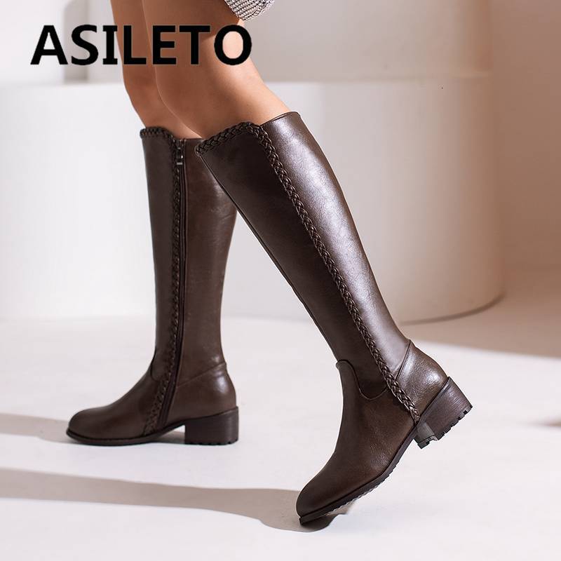 Knee-High Boots For Women | Wide Leg, Round Toe, Thick New Heel, Zipper Hot Closure, UK Sizes 46-48, Leisure Shoes