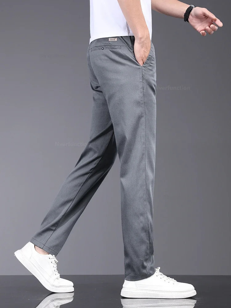 Mens pants soft and elastic Lyocell fabric summer clothing casual pants thin elastic waist slim fit mens pants 241023