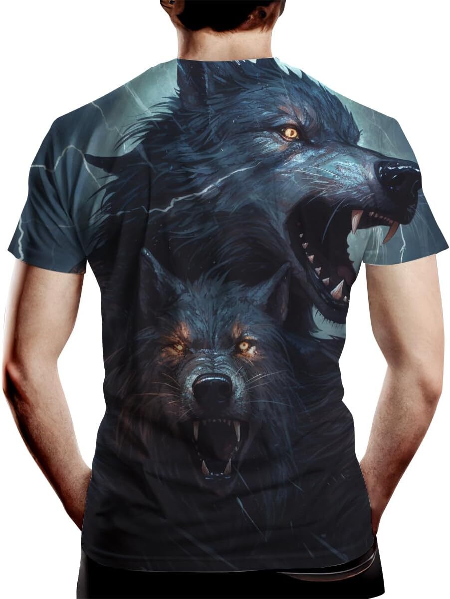 Mens T shirt Novelty cool Top Wolf Graphic Print Short Sleeve Men's tee Casual tops summer clothes Breathable and stylish
