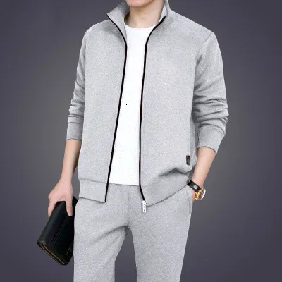 Middle aged and elderly mens autumn/winter 2-piece fashion cardigan casual sportswear versatile simple business mens clothing 241024