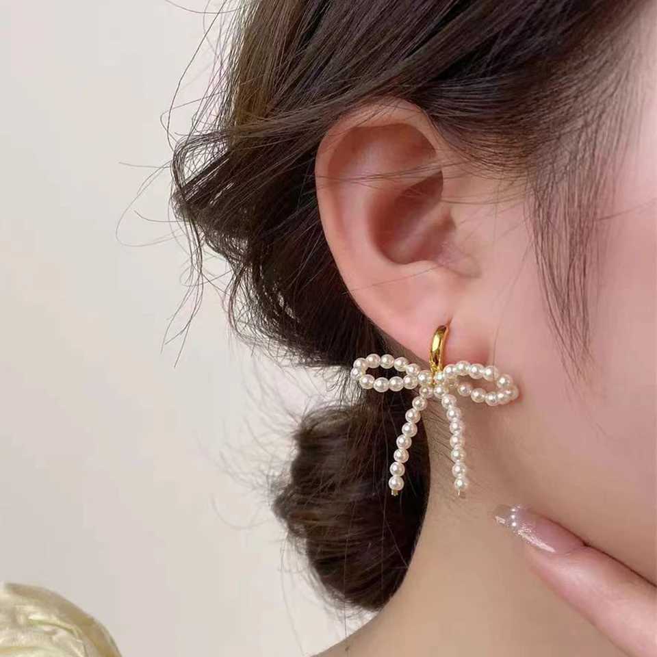 ZAKOL Exquisite Korean Fashion Imitation Pearl Bow Earrings Buckle Earrings Elegant Wedding Party Jewelry W241023