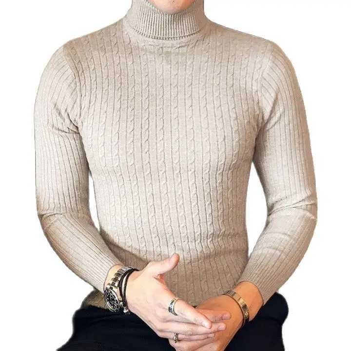 Autumn Winter Mens Turtleneck Pullovers Warm Solid Color Sweater Slim Pullover Men Knitted Sweater High Neck Thick Knitwear LX241024