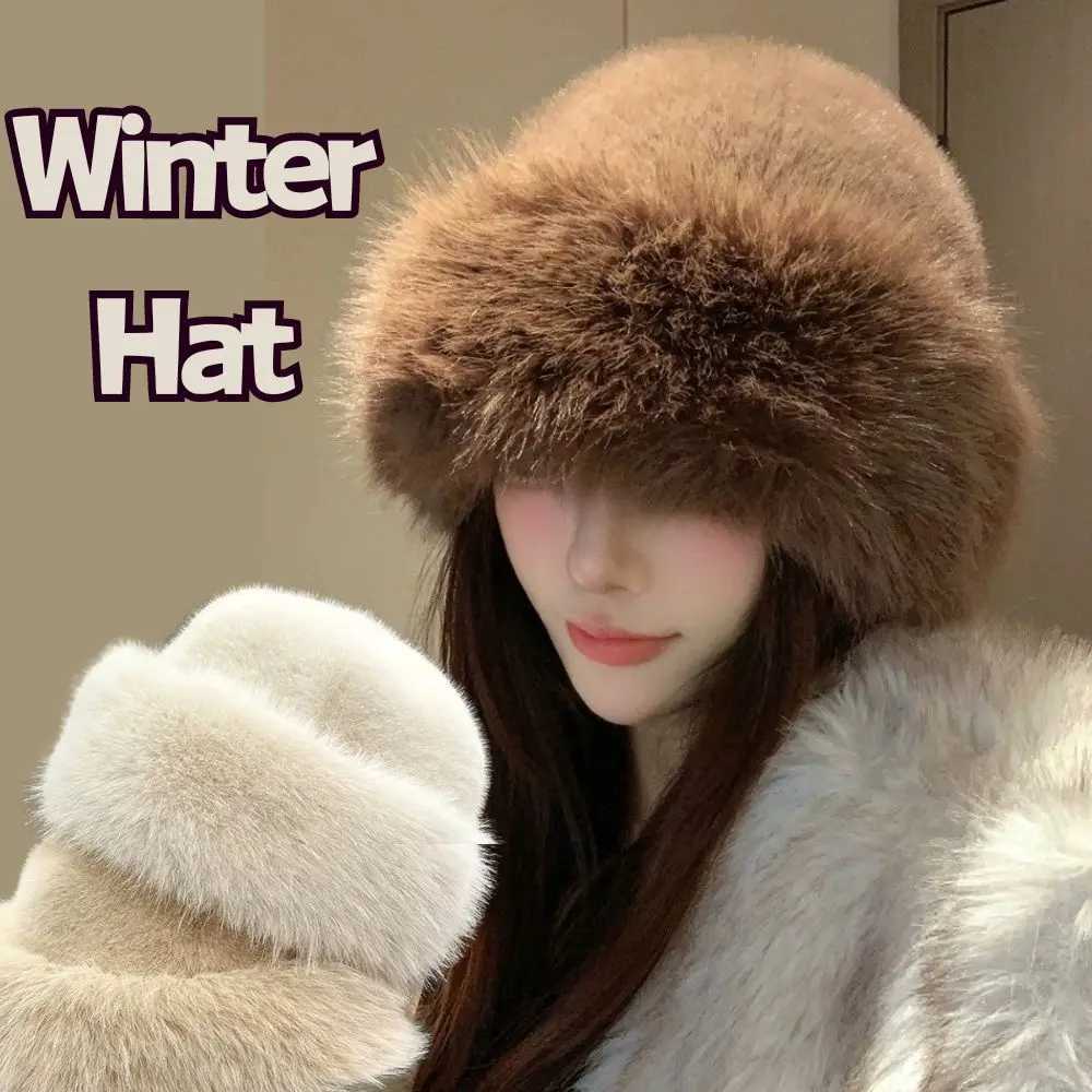 Fluffy fur fishermans hat Winter plush earmuffs windproof and warm fashionable Fem Panama hat Panama hat X241023
