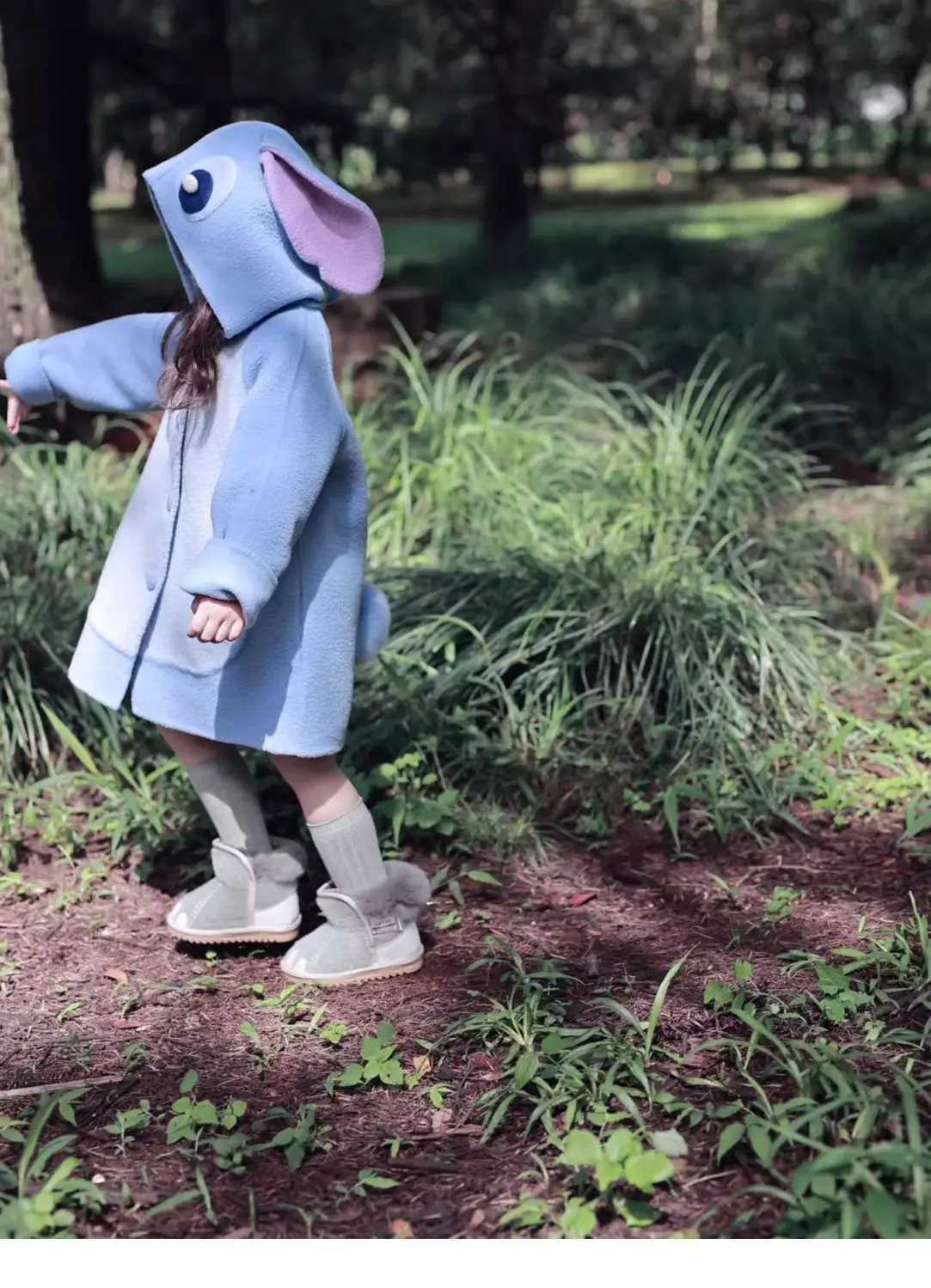 Autumn and Winter Girls New Sewing Coat Purple Rabbit Childrens Hoodie Fashion Long Sleeve Wool Coat W241023