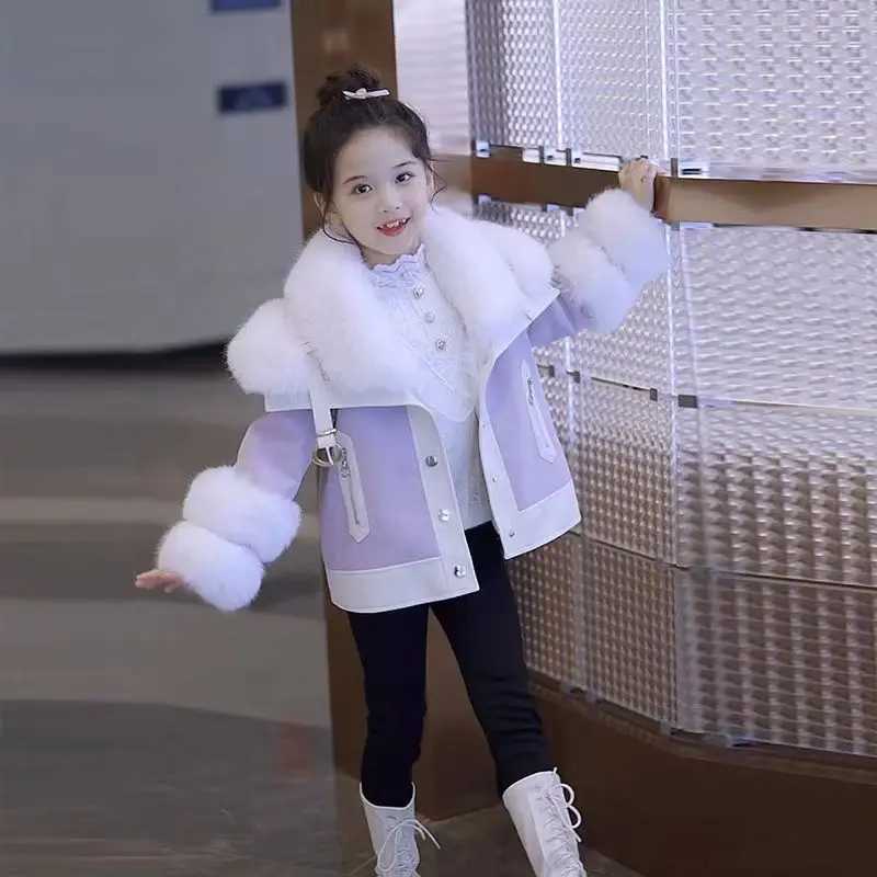 Girls Velvet Thick Coat 2024 Autumn/Winter Princess Childrens Fur Integrated Fur Sweater W241023