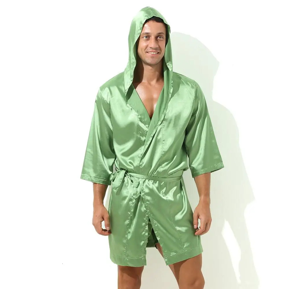 Sexy pajamas mens long robe bathroom soft silk short sleeved pajamas mens pajamas without shorts 241023