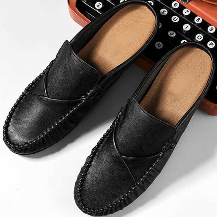 Men Dress Shoes Fitting Room Bean Shoes Mens Summer No Heel Half Dragged Mens Leather Shoes Mens Casual Shoes Lazy Shoes 241009