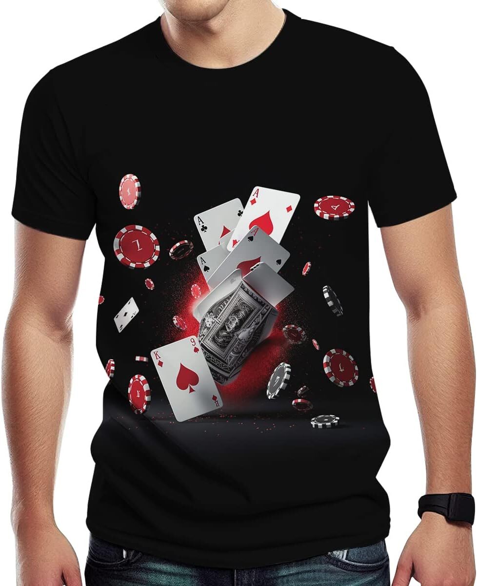 Mens T shirt Casino Chips and Poker Print T-Shirts Casual Novelty Tee Top for Men's tee Casual tops summer clothes trend