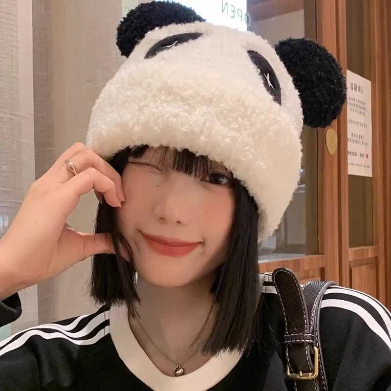 Winter cartoon panda hat for warm 2023 new fashion panda ear fur fluffy hat Sklies Beanies hat warm winter warm thick hat X241023