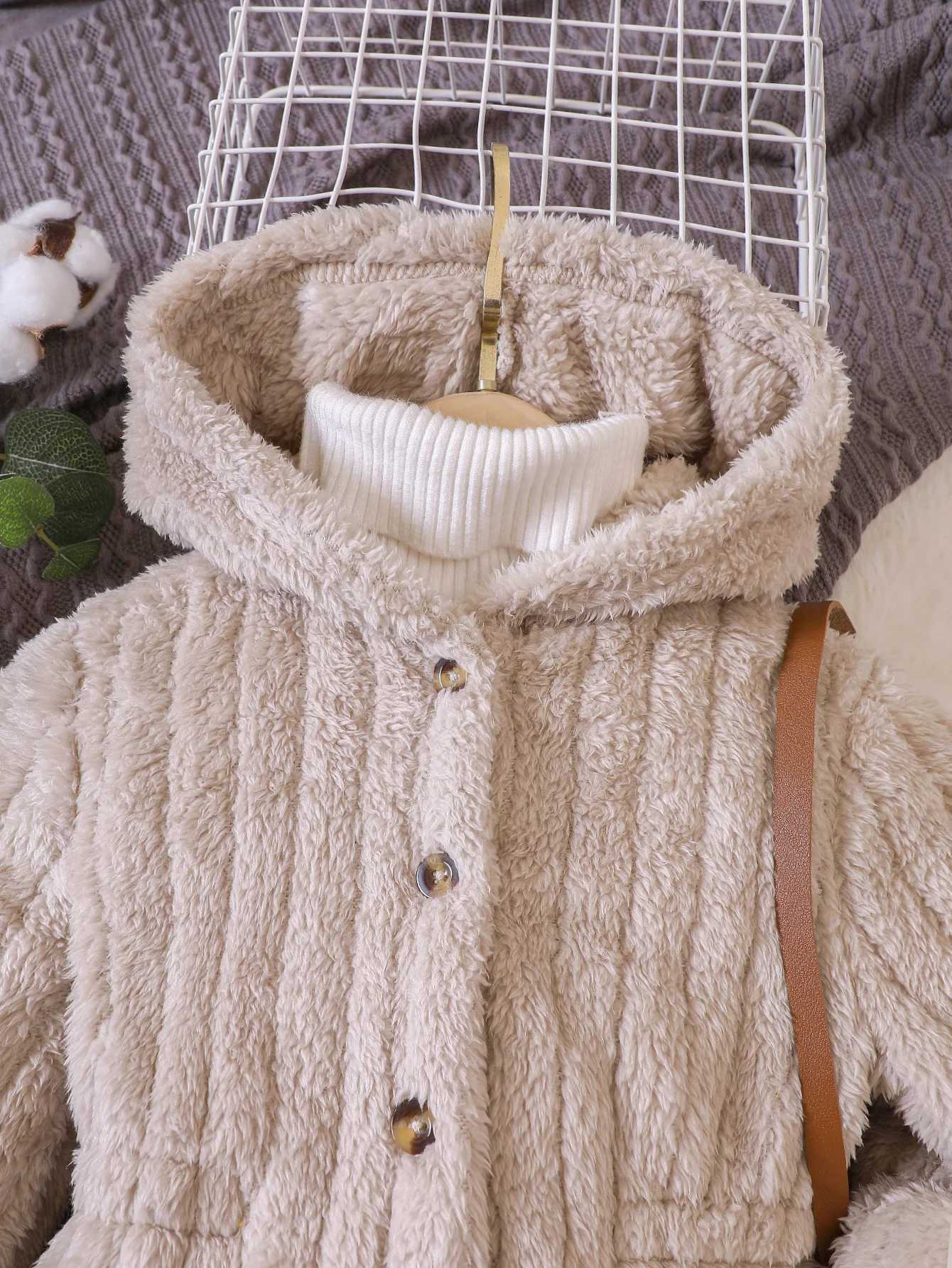 Autumn and winter new down plush hooded long jacket suitable for small and medium-sized girls W241023