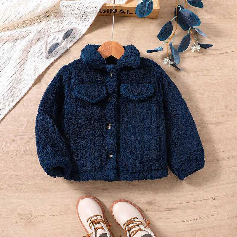 Childrens winter jacket 4-7 years old baby girl lapel deep blue wool coat boutique childrens clothing fashion South Korea Sle Daily W241023