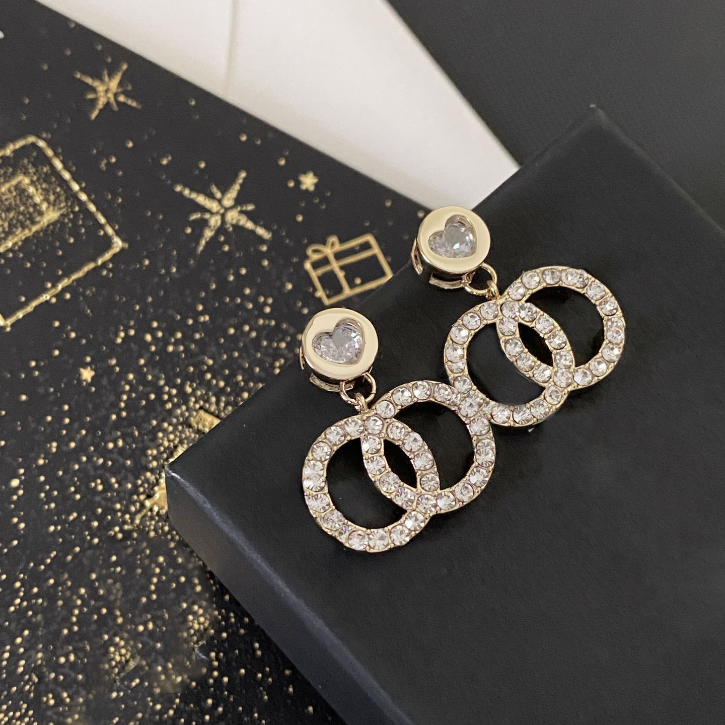 Crystal Heart Designer Ear Stud Earrings High Quality Pearl Real Gold Brass Copper Stamp Letter Earring Fashion Womens Elegance Wedding Party Jewelry Accessories
