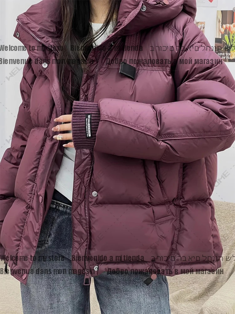 winter womens hooded inflatable jacket 90% white duck thick short jacket womens casual jacket 241023