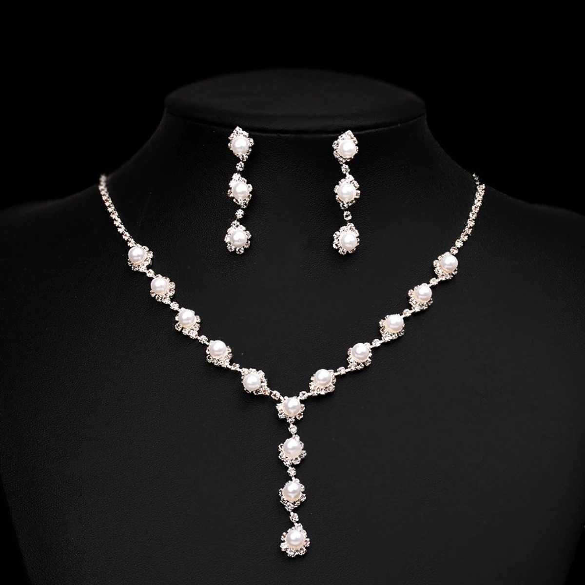 4PC Womens Fashion Copper Cl Chain Pearl Necklace Earrings Bracelet Jewelry Set Wedding Banquet Holiday Gift W241023