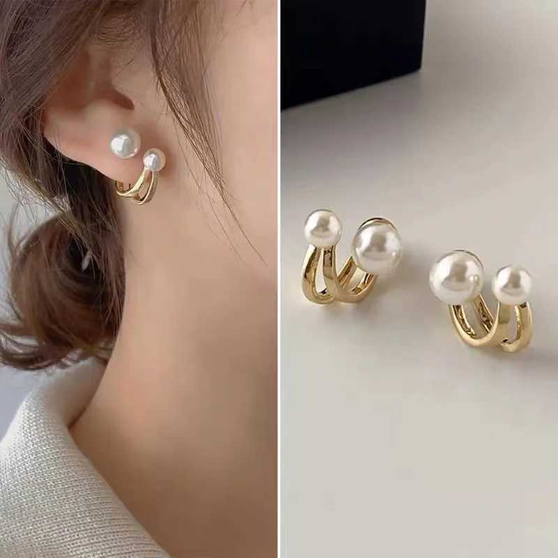 Korean Simple Irregular Design Pearl Stud Earrings Womens Fashion Geometric Gold Metal Earrings Trend Party Jewelry Gif W241023