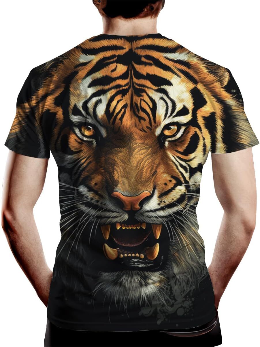 Mens T shirt Men's Short Sleeve Tiger Graphic Print Fashion Crewneck Novelty Casual tops summer clothes Fashionable and cool