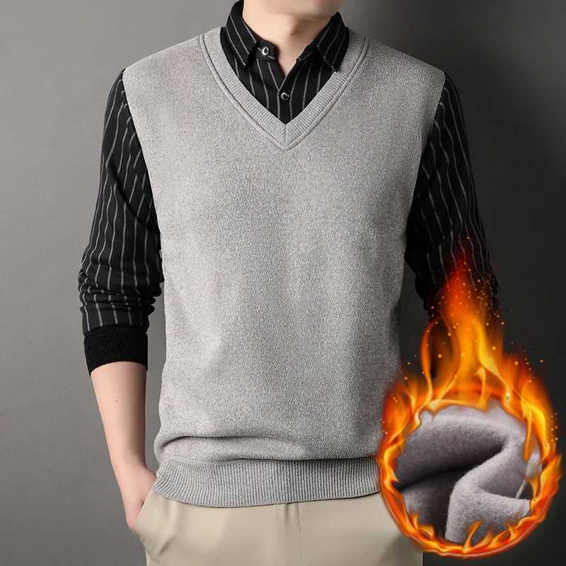 Male FLeece Pullover Mens Collar Sweater Autumn Winter Knitwear Stripe Sweaters Thick Warm KhAKi Korean Clothing LX241024