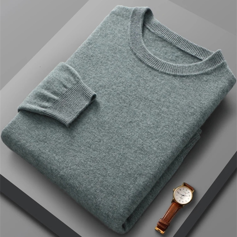 Spring Autumn 100 Wool Pullover Sweater Men Oneck Longsleeve Cashmere Knitwear Female Clothing Mens 240930