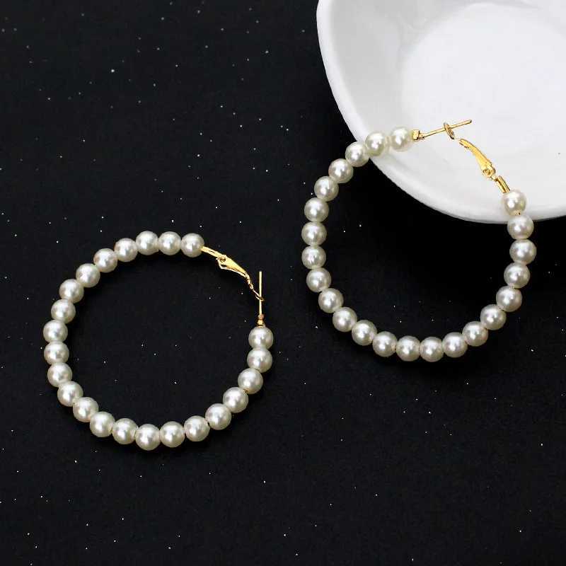 Fashionable gold and silver Imiation pearl ring earrings in sizes ranging from small to large circular earrings suitable for womens wedding jewelry Ar