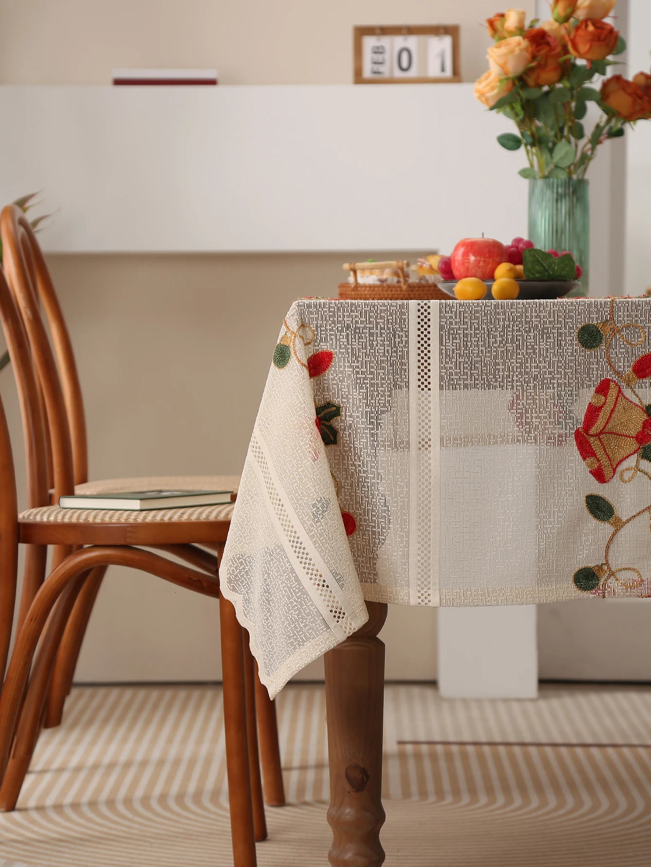 Beige lace tablecloth beige red lucky clock washable tablecloth used for party wedding picnic decoration 241024