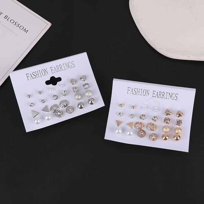 12 Pairs/set Of Stud Earrings Pearl Zircon Card One Week Stud Earrings Simple Design Stud EarringsX241023