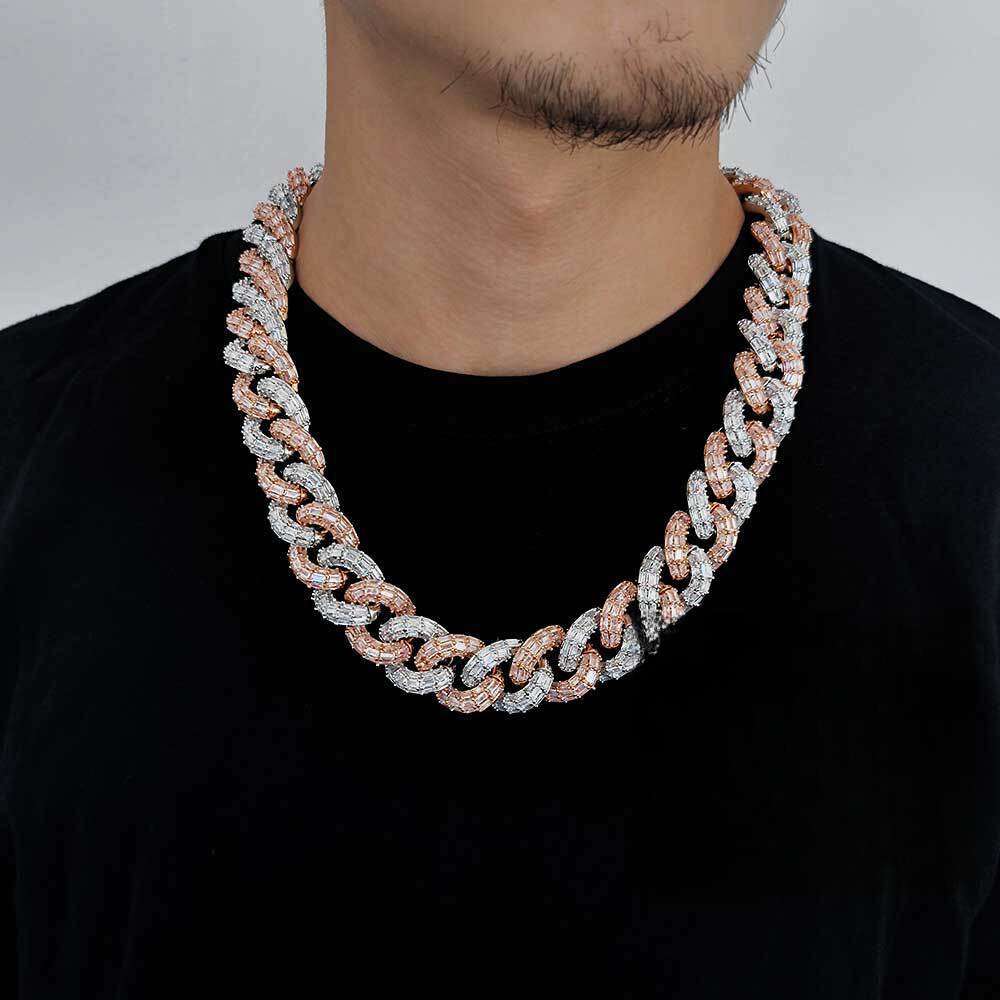 hip hop 21mm flip cuban three rows of t shaped collarbone chain exaggerated personality ins men's necklace
