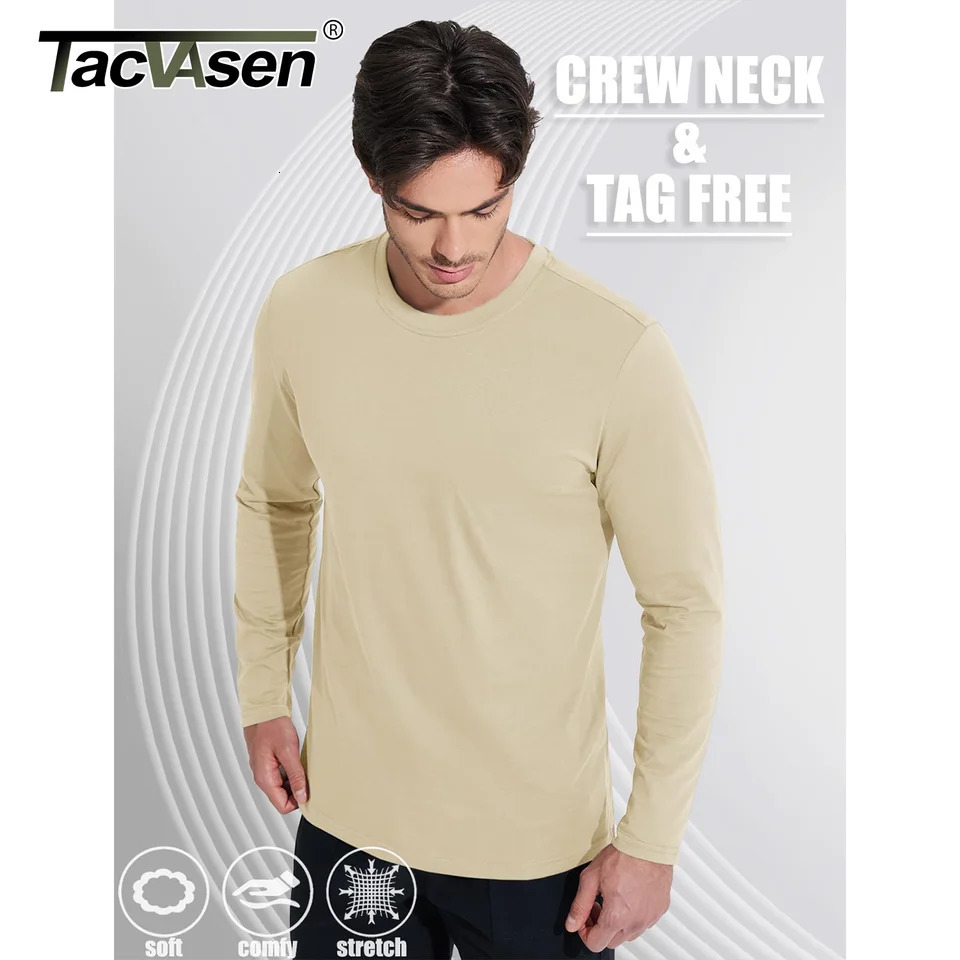 TACVASEN Color Long Sleeve Cotton T-shirt Mens Breathable Crew Collar T-shirt Spring and Autumn Casual Floral Top Basic Three way Mens Style 241024