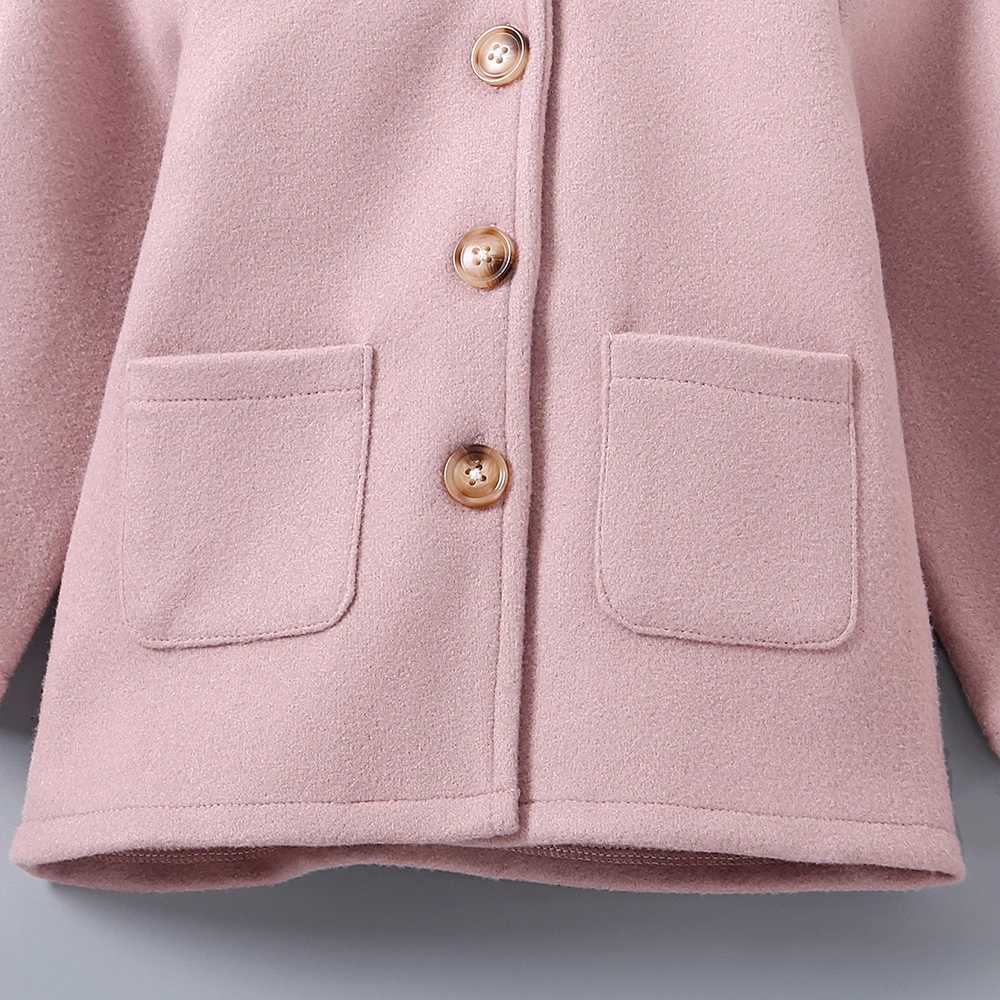 New winter clothes girls solid color single chest hooded long sleeved wool jacket suitable for primary and secondary school children W241023