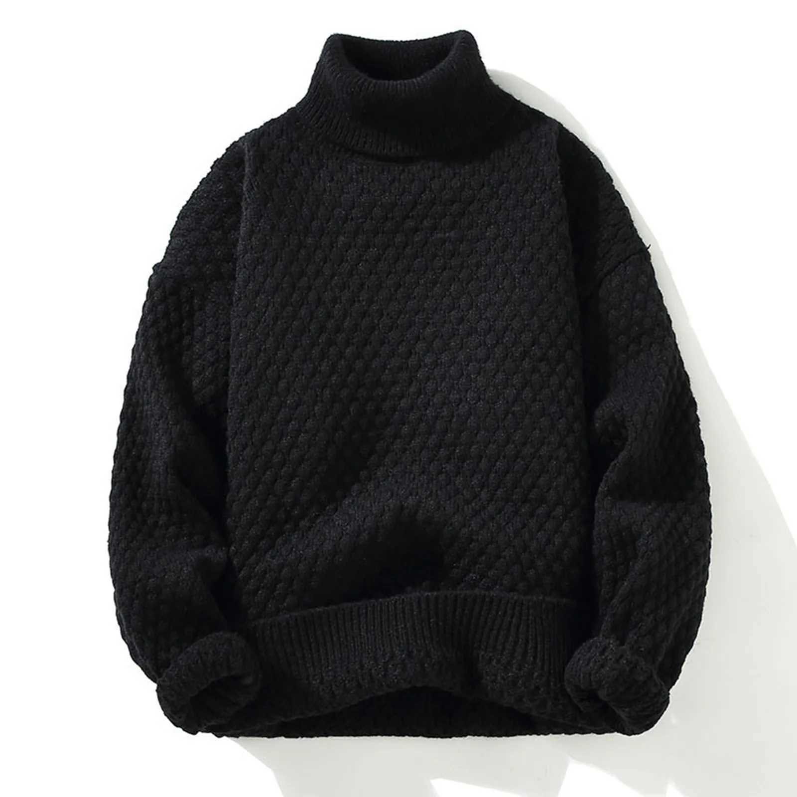 Autum Men Sweaters Knitwear Pullover Male Winter Solid Thick High Neck Sweater Youth Loose Pullover Pineapple Hombre Ropa LX241024