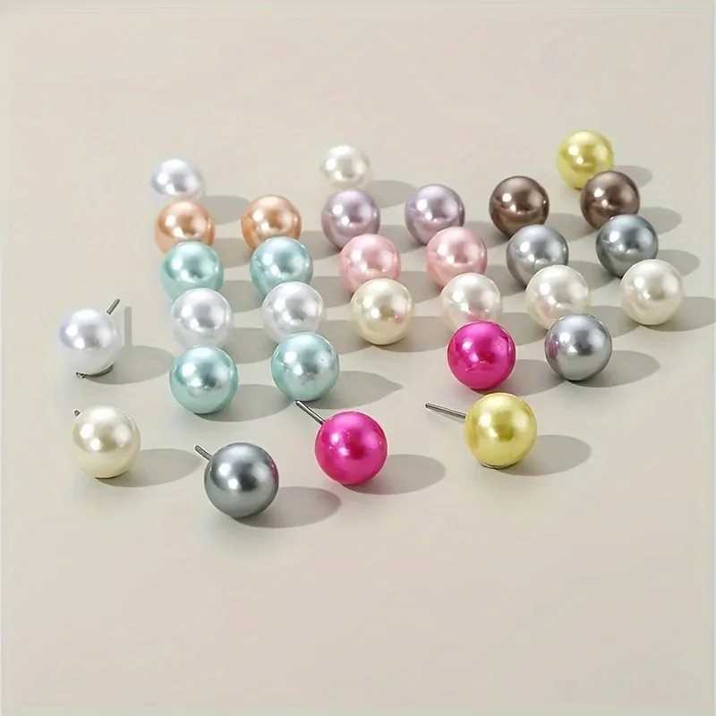 15 pairs of Korean charm multi-color imitation pearl stud earrings trend acrylic ball bead earrings womens banquet wedding jewelry W241023