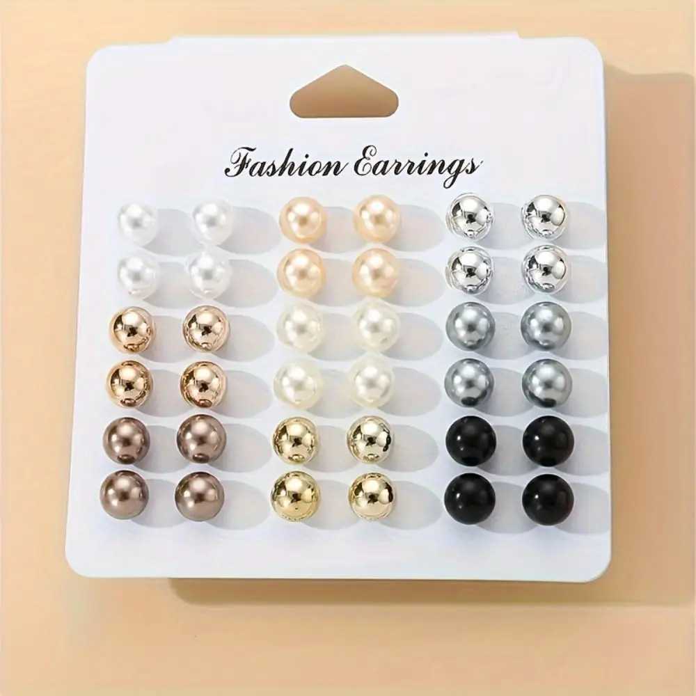 18 Pairs Pearlescent Imitation Pearl Earrings Elegant 7/8/10mm Simple Stud Earrings White Colorful Women Ear JewelryX241023