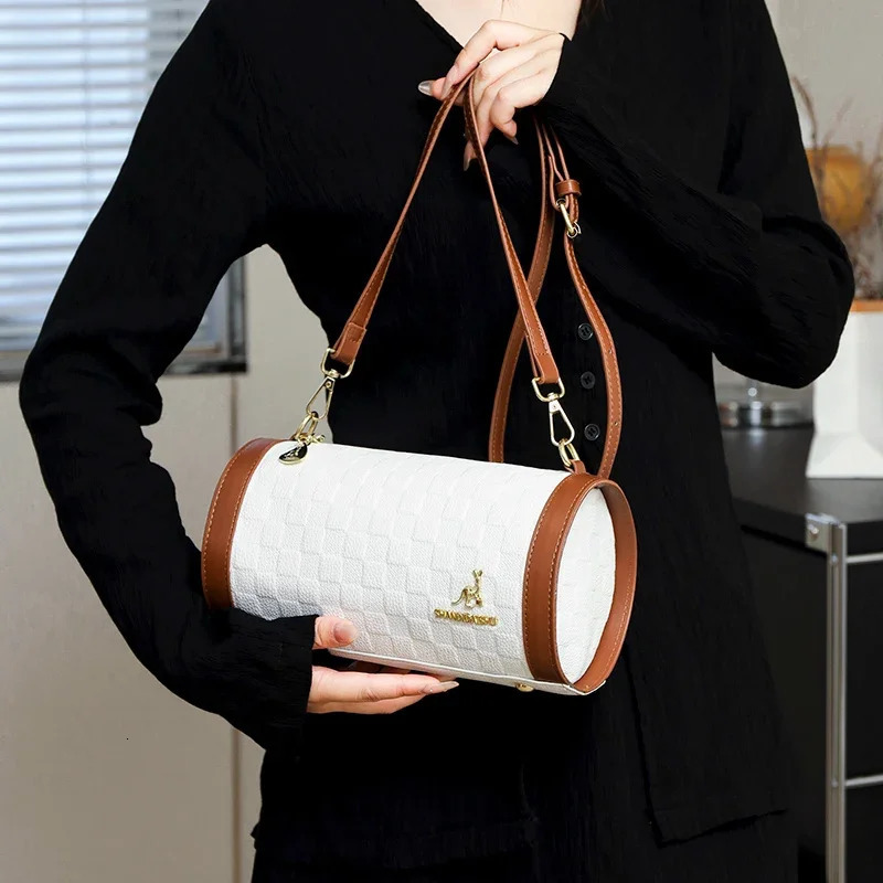 High Quality Leather Shoulder Crossbody Bag Fashion Cylinder Sac Women y Handbag ner Female Messenger Purse Tote 241021