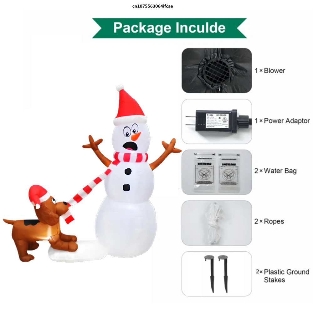 1.1M Christmas inflatable dog bite snowman scarf with built-in LED lights for party decoration outdoor courtyard lawn garden decoration 241024