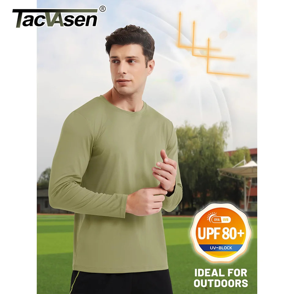 TACVASEN UPF 80long sleeved T-shirt mens UV protective T-shirt lightweight and fast dry run fishing sun shirt with pull tab tee 241024