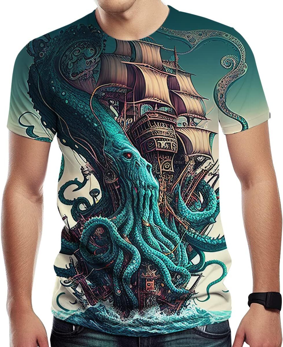Mens T shirt Men's Octopus Graphic T Shirt 3D Graphic Cool Casual Tee Top-Dream fashion Dazzle trend tee Casual tops summer clothes