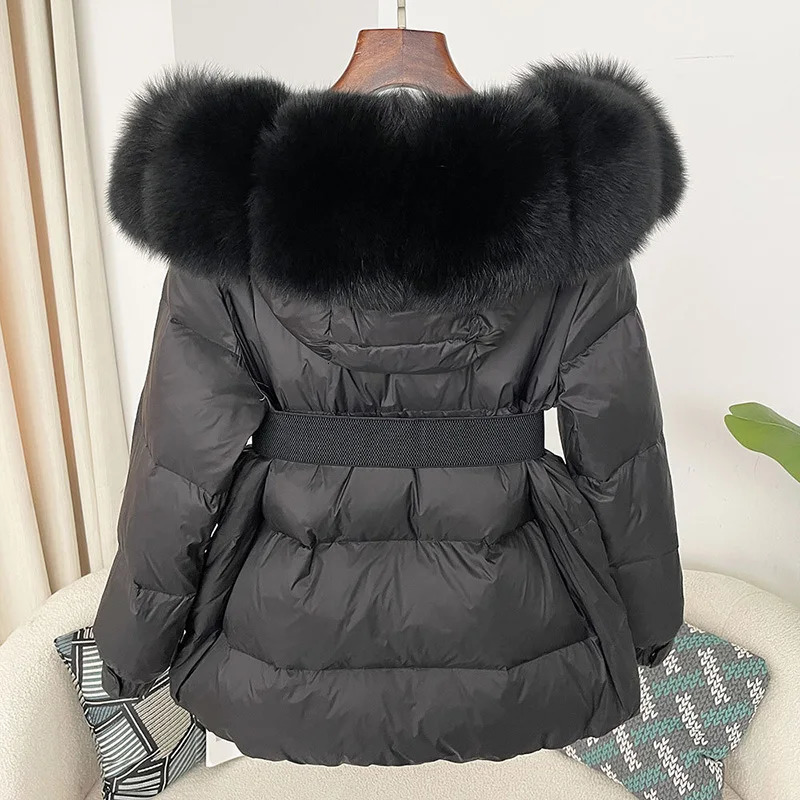Winter womens Fox fur collar down jacket womens short warm inflatable jacket womens loose Parka 241023