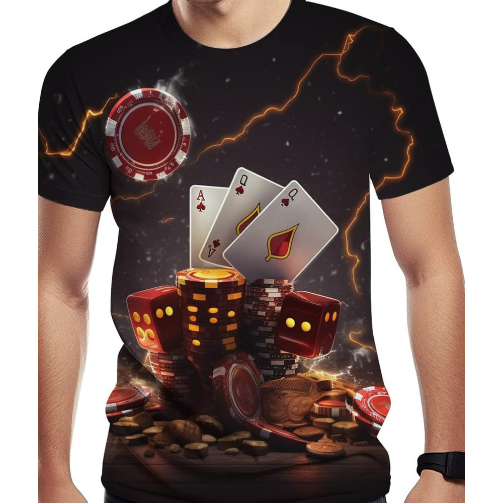 Mens T shirt Men's Novelty T Shirt Casino Chips and Poker Print Summer Casual tops summer clothes Breathable and stylish