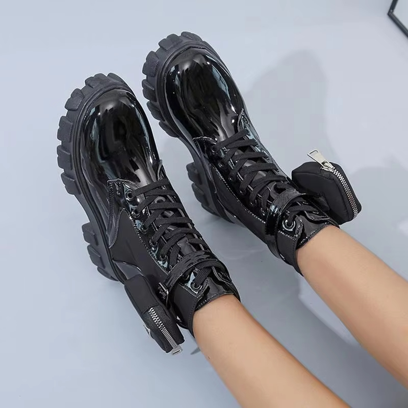 Designer Bright Top Thick Platform Winter Women's Lace-Up Combat With Pocket Mid-Calf For Women's Cold Weather Ankle Boots