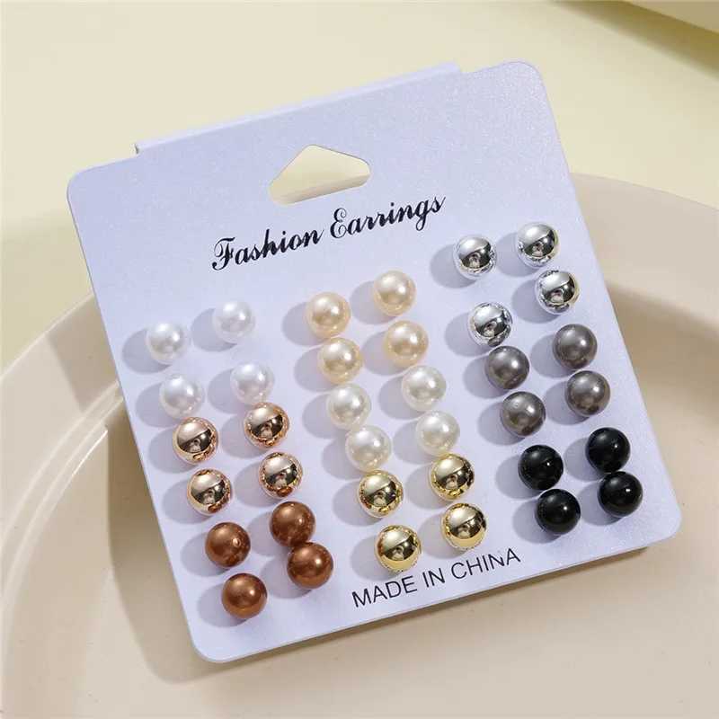 18 pairs/set of womens pearl earrings set 2024 new color stud earrings womens jewelry gift W241023