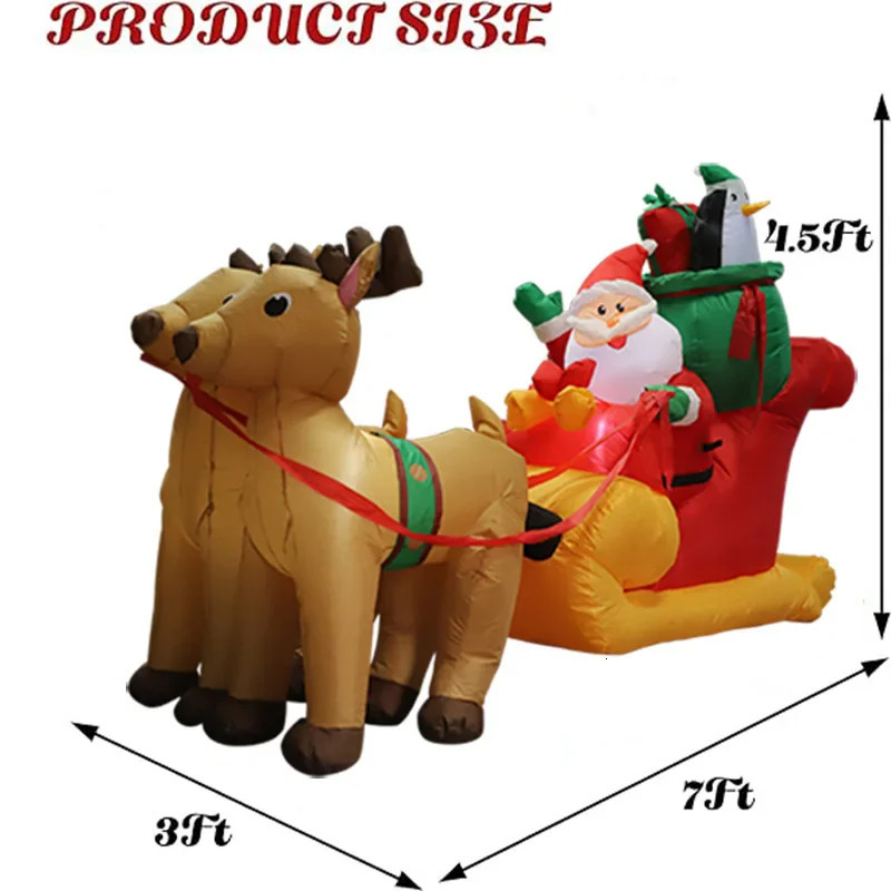 2.2-meter/7-foot Christmas decoration inflatable toy Santa Claus sled with built-in LED lights Christmas party indoor and outdoor courtyard props deco
