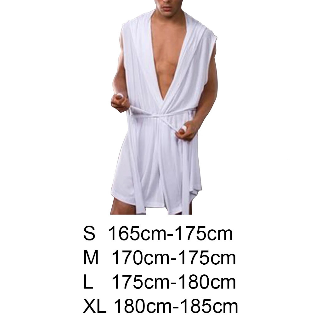 Mens summer bathroom silk hooded sleeveless bathroom pajamas 241023