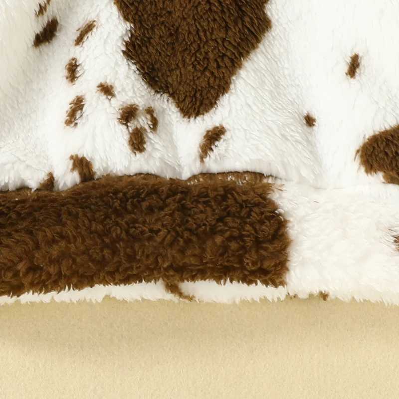 FOCUSNORM 0-3Y Warm Wool Coat for Preschool Girls in Winter Long Sleeve Collar Cow Print Zipper Coat W241023