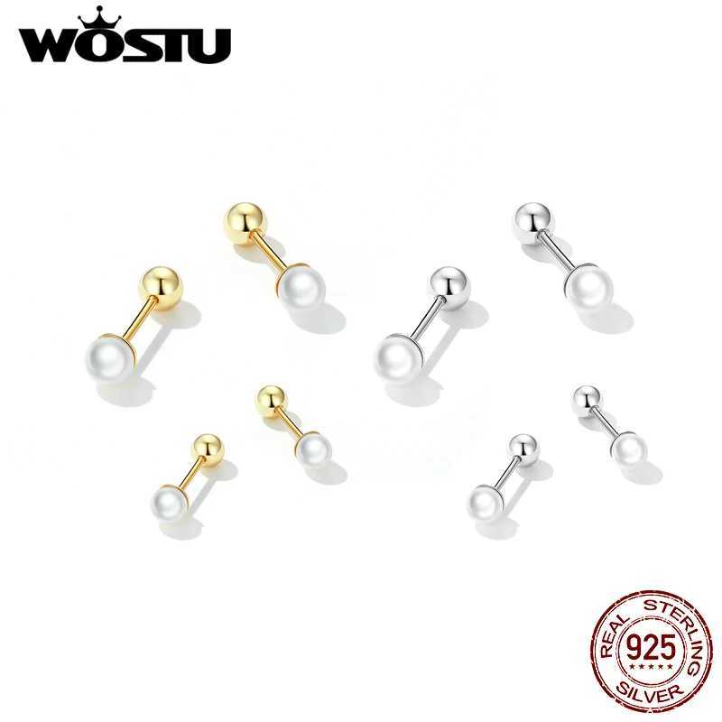 WOSTU 925 Sterling Silver Min Pearl Beads Stud Earrings Size 3MM 4MM Screw Tiny Earrings For Women Silver 925 Jewelry CTE630X241023