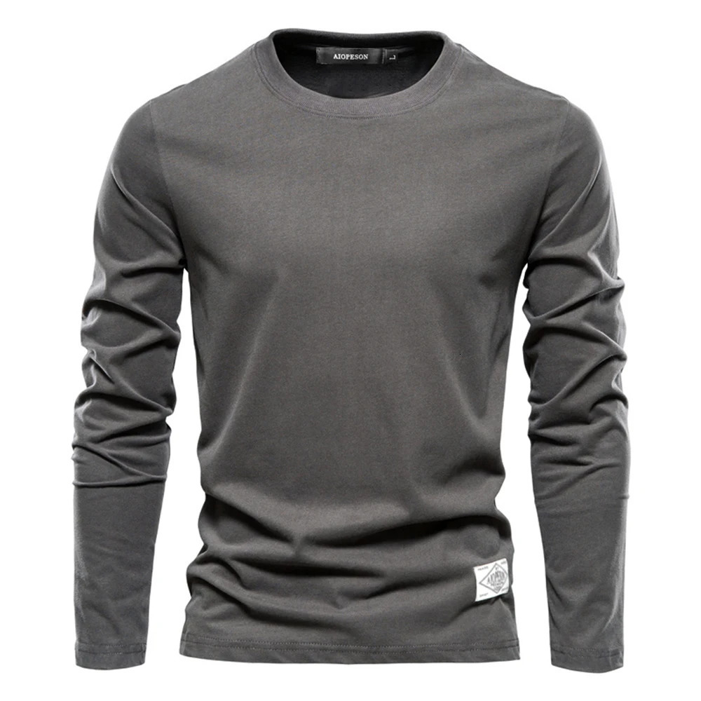 Spring/Summer Long Sleeve Mens T-shirt 100% Pure Cotton Solid Color Casual Sports Classic Top High Quality T-shirt 241023