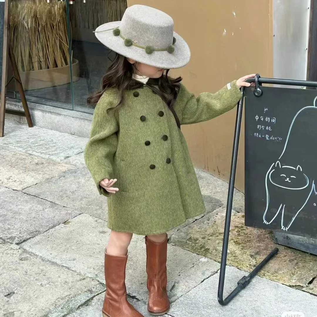 Womens coat 2024 winter new item womens chiffon womens doll collar medium long wool coat casual simple daily report W241023